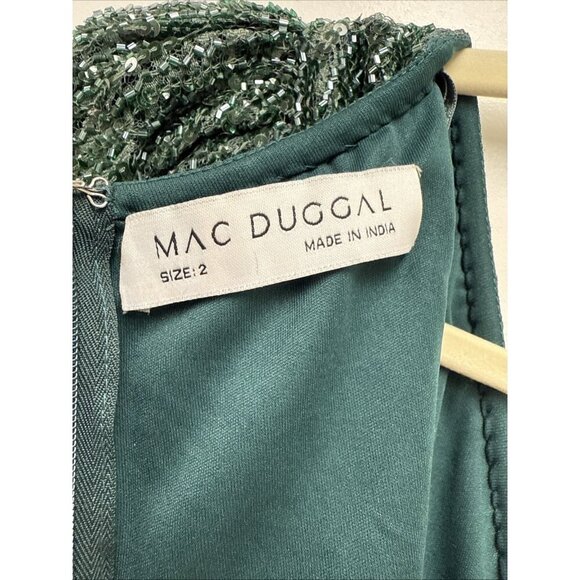 New Mac Duggal Size 2 Green 93676 Beaded Long Sleeve V-Neck Midi Cocktail Dress - Picture 10 of 14